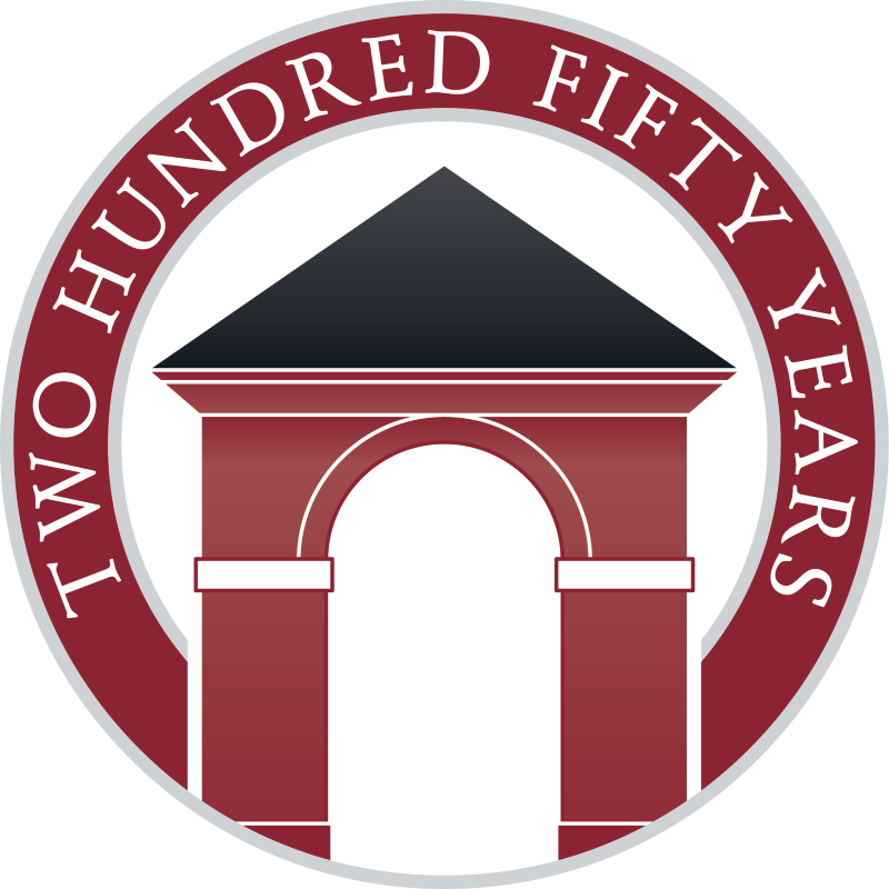 the 250th Anniversary logo - in a garnet Bell Tower