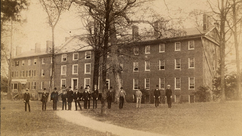 Sepia colored historical image of Venable Hall, Pictured here in 1890, Venable Hall was originally the home of Union Theological Seminary. ca 1824