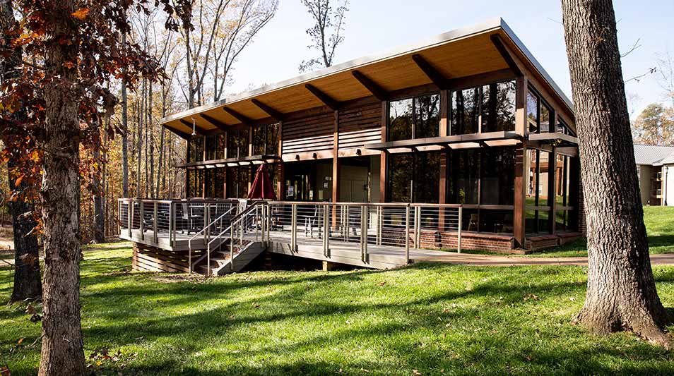 community building resembling a mountain lodge