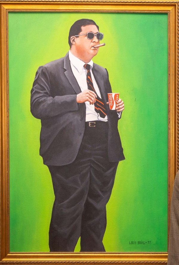 a portrait painting of John Brinkley in his typical stance