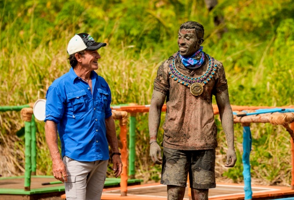 Kyle Fraser '16 with the director and host on the set of Survivor